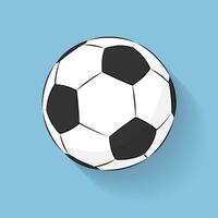 Fußball Fußball Ball Symbol eben Stil mit lange Schatten isoliert auf Blau Hintergrund. Logo Vektor Illustration. Karikatur Stil. Fußball Sport Symbol, Meisterschaft Fußball