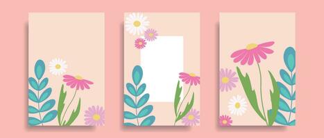 uppsättning av omslag med blommor närbild. blommig bakgrunder. posters med blommor. vektor