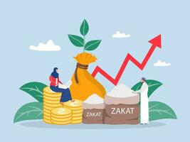 Geschäftsmann Zahlen zakat von profitieren Wachstum auf Ramadan kareem Konzept von zakat ,fitrah im das heilig Monat von Ramadan eben Karikatur Vektor Illustration