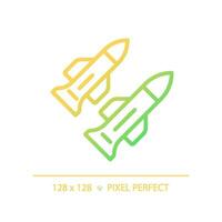 2d Pixel perfekt Gradient Rakete Symbol, isoliert Vektor, dünn Linie Illustration Darstellen Waffen. vektor