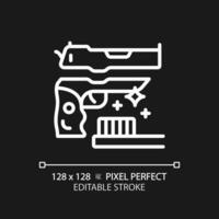 2d Pixel perfekt editierbar Weiß Gewehr Reinigung Symbol, isoliert einfach Vektor, dünn Linie Illustration Darstellen Waffen. vektor