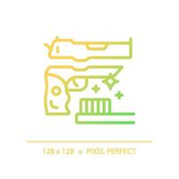 2d pixel perfekt lutning pistol rengöring ikon, isolerat vektor, tunn linje illustration representerar vapen. vektor