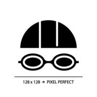 2d Pixel perfekt Glyphe Stil Schwimmen Brille Symbol, isoliert einfach Vektor, Silhouette Illustration Darstellen Auge Pflege. vektor