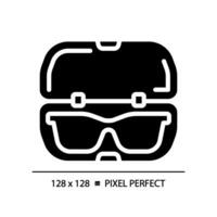 2d Pixel perfekt Glyphe Stil Brille Fall Symbol, isoliert einfach Vektor, Silhouette Illustration Darstellen Auge Pflege. vektor