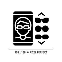 2d pixel perfekt glyf stil glasögon app ikon, isolerat enkel vektor, silhuett illustration representerar öga vård. vektor