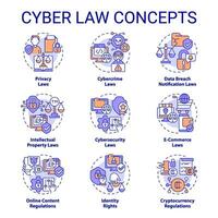 Sammlung von 2d editierbar bunt dünn Linie Symbole Darstellen Cyber Gesetz, isoliert Vektor, linear Illustration. vektor