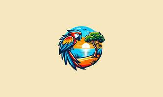 papegoja med träd vektor illustration logotyp design