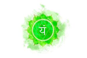 viertes chakra von anahata, herzchakra-logoschablone im aquarellstil. grüne Mandalas. hinduistisches Sanskrit-Samen-Mantra Vam. Symbol für Meditation, Yoga. Vektor isoliert auf weißem Hintergrund
