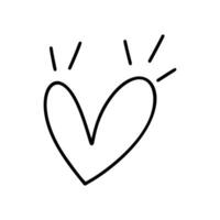 Hand gezeichnet Liebe Herz mit Strahlen Vektor Logo Linie Illustration. schwarz Umriss. Element Monoline zum Valentinstag Tag Banner, Poster, Gruß Karte