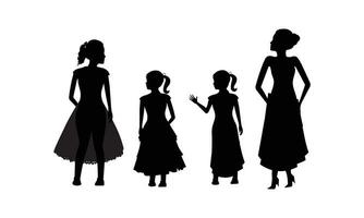 Mann, Frau und Kinder Stehen Silhouette. Gruppe im formal Kleid. Shillouette romantisch Paar Bild. Silhouetten von Personen. vektor