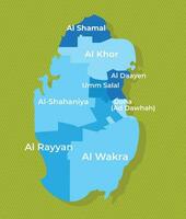 Katar Karte mit Regionen Blau politisch Karte Grün Hintergrund Vektor Illustration