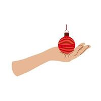 Urlaub Zuhause Dekoration Hand mit Weihnachten Ball Design zum Banner, Netz. Hand fängt das Ball. Vektor Illustration...