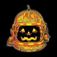 illustration design av halloween pumpa karaktär med astronaut hjälm i svart bakgrund. bra för logotyp, bakgrund, t -shirt, banner vektor