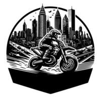 Moto-Cross Supermoto Sport Rennen Jahrgang Illustration Kunst. Logo Moto-Cross vektor