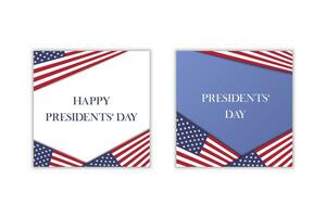 glücklich Präsidenten Tag Platz Plakate Satz. amerikanisch Flagge Hintergründe zum Sozial Medien Post. USA National Februar Urlaub. Vektor Illustration mit Text