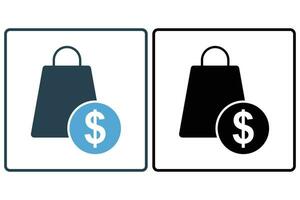 Produkt Symbol. Einkaufen Tasche mit Dollar. solide Symbol Stil. Element Illustration vektor