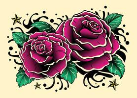 Jahrgang traditionell Rose Blume Blitz tätowieren vektor