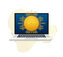 ico, Initiale Münze Angebot. ico Zeichen Produktion Verfahren. Vektor Lager Illustration