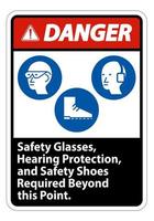 Gefahrenschild Schutzbrille, Gehörschutz und Sicherheitsschuhe darüber hinaus erforderlich auf weißem Hintergrund vektor
