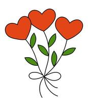 bukett av blommor i de form av hjärtan med löv. valentine dag element. vektor tecknad serie platt illustration.