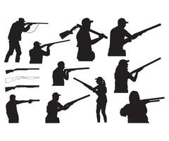 Schießen Silhouette, Jagd Schießen Vektor, Skeet Schießen, Schießen Spieler, Schrotflinte Vektor