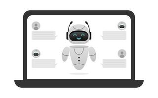 chatbot neuralt nätverk, ai servrar och robotar teknologi. söt chatbot ai karaktär. vektor
