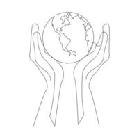 kontinuierlich Single Linie Erde Globus Welt Karte Gliederung Vektor Kunst Zeichnung und Welt Erde Tag einfach Design