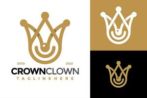 leende krona clown logotyp design vektor symbol ikon illustration