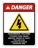 Gefahr gefährlicher Spannungskontakt kann Stromschlag oder Brandzeichen auf weißem Hintergrund verursachen vektor
