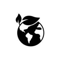 grön jord planet ikon. enkel fast stil. värld ekologi, klot med löv, eco miljö logotyp, spara natur begrepp. svart silhuett, glyf symbol. vektor illustration isolerat.