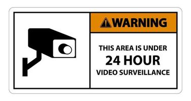 Warnung, dass dieser Bereich unter 24-Stunden-Videoüberwachungssymbol steht, isoliert auf weißem Hintergrund, Vektorillustration vektor