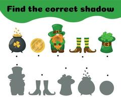 finden das richtig Schatten .Schatten passend Spiel mit handgemalt süß Heilige Patrick Tag Symbole. lehrreich druckbar Aktivität Seite zum Kinder Aktie. Vektor Illustration