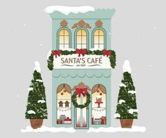 Blau Santa's Cafe, Weihnachten Haus mit Dekor, Prämie Vektor