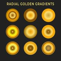 samling av gyllene radiell metallisk lutning lysande plattor med guld effekt vektor