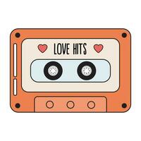 audio kassett för tejp inspelare i retro stil. kärlek träffar, romantisk musik, ballds och låtar för älskare. 60-tal, 70s stil av audio kassett. vektor
