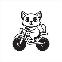 djur- översikt för söt katt på en motorcykel vektor