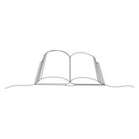 öppen bok enda linje konst design med kontinuerlig ett linje bok översikt vektor konst illustration
