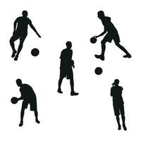 basketboll, svart silhuett av ett idrottare basketboll spelare med en boll vektor