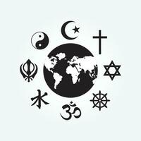 Welt religiös Symbol. Religionen Islam, Buddhismus, Taoismus, judaisch, Christian und Sikh Vektor Illustration