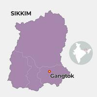 sikkim locator Karta som visar distrikt och dess huvudstad vektor