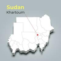 sudan 3d Karta med gränser av regioner och dess huvudstad vektor