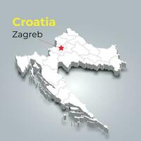 kroatien 3d Karta med gränser av regioner och dess huvudstad vektor