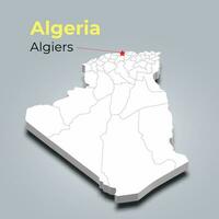 algeriet 3d Karta med gränser av regioner och dess huvudstad vektor