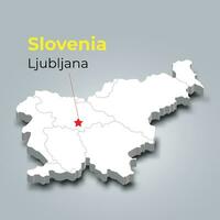 slovenien 3d Karta med gränser av regioner och dess huvudstad vektor
