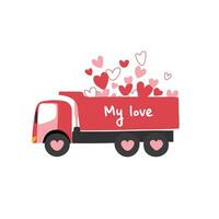 en lastbil fylld hjärtan vektor illustration isolerat på vit bakgrund. element för hjärtans dag begrepp. klotter klämma konst i tecknad serie stil. Lycklig hjärtans dag.
