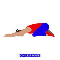 Vektor Mann tun Kinder Pose strecken. balasana. ein lehrreich Illustration auf ein Weiß Hintergrund.