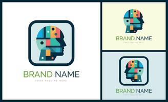 mänsklig ansikte huvud mosaik- stil modern logotyp mall design för varumärke eller företag vektor