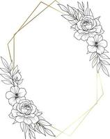 blomma ram. hand dragen botanisk vektor illustration. svart och vit krans.