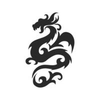 schwarz Silhouette von ein Chinesisch Drachen auf ein Weiß Hintergrund. Drachen mit Ornament. Logo, Tätowierung. Vektor