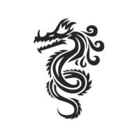 schwarz Silhouette von ein Chinesisch Drachen auf ein Weiß Hintergrund. Drachen mit Ornament. Logo, Tätowierung. Vektor